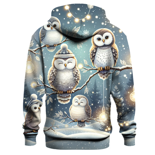 Joyful Christmas Owls in Snowy Trees Hoodie