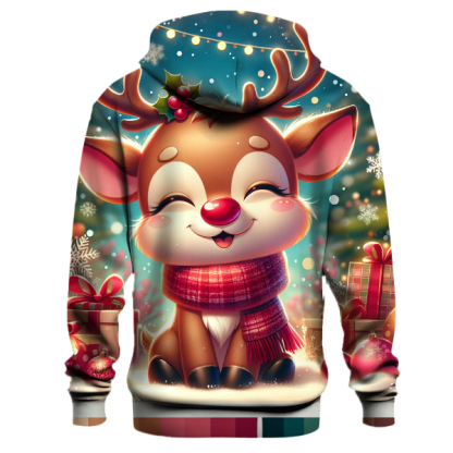 Charming Christmas Reindeer Design Hoodie