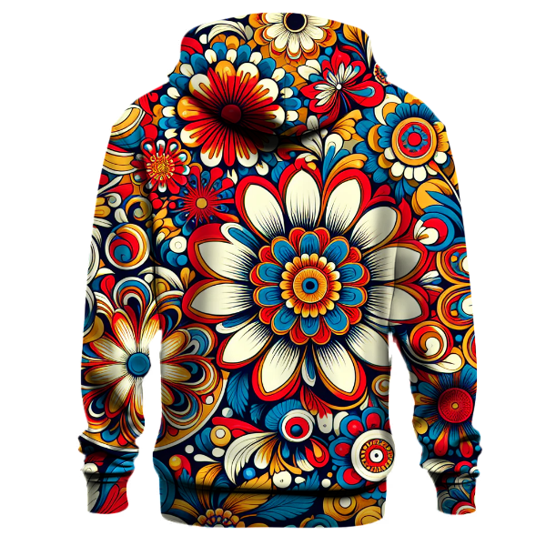Vibrant 70s Floral Motif Hoodie