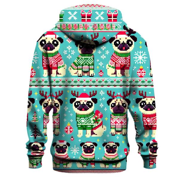 Merry Christmas Pugs Design Hoodie