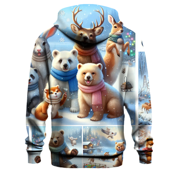 Festive Winter Animals Gathering Hoodie
