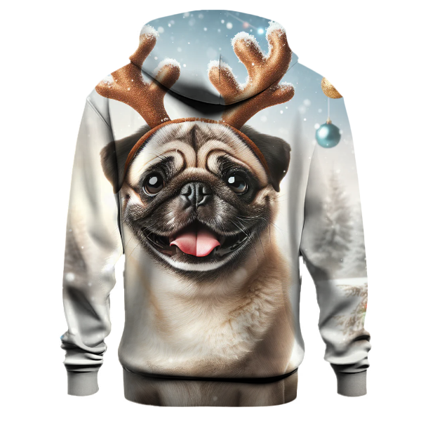 Cute Christmas Pug in Reindeer Antlers Hoodie