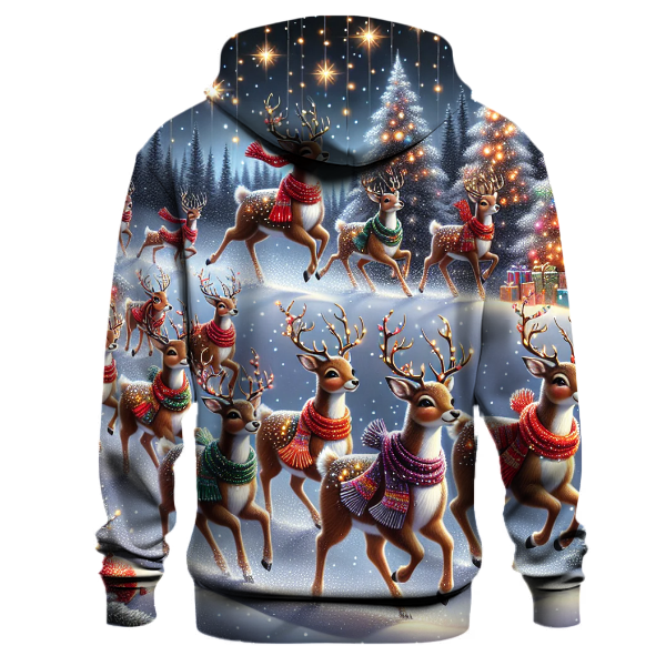 Festive Reindeer in Scarves and Lights Hoodie