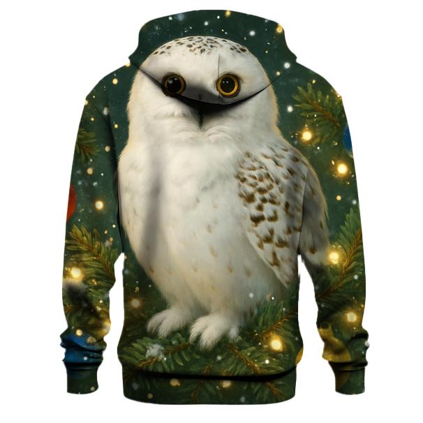 Snowy Owl in a Christmas Scene Hoodie