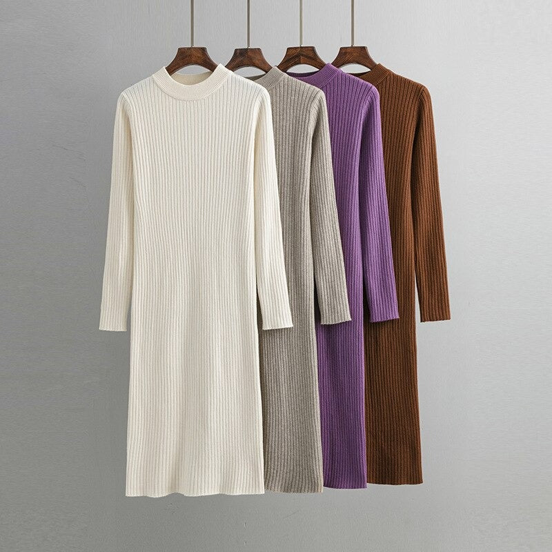 Basic O-Neck Loose Sweater Dress For Women-Soco Hoodie