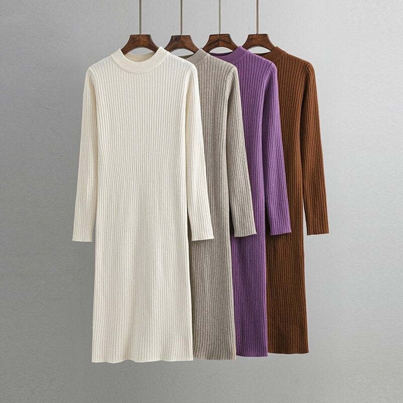 Basic O-Neck Loose Sweater Dress For Women-Soco Hoodie