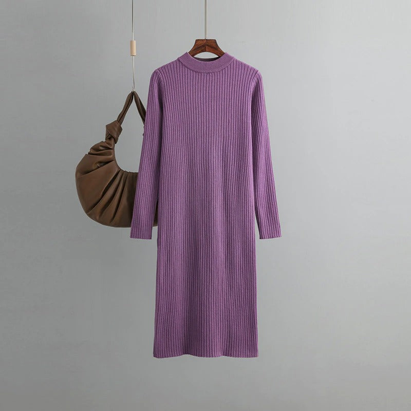 Basic O-Neck Loose Sweater Dress For Women-Soco Hoodie
