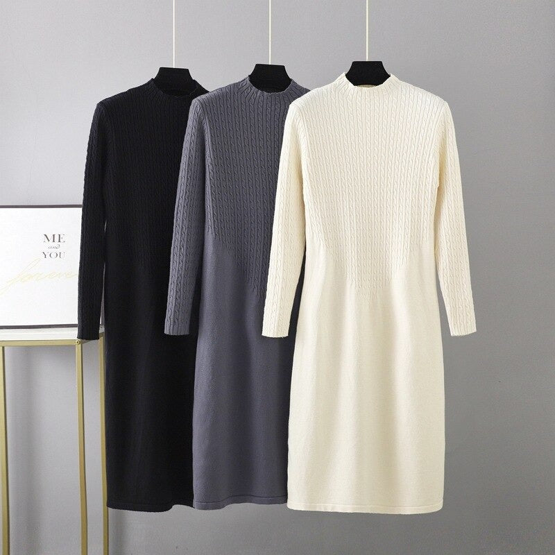 Loose Half High Collar Bottoming Sweater Dress-Soco Hoodie