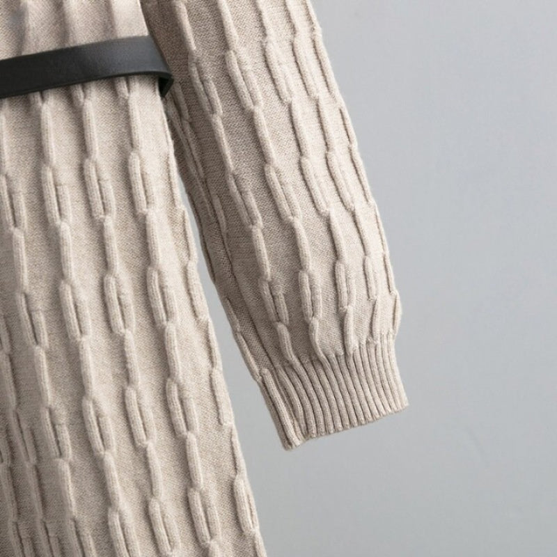 Casual Loose Knitted Long Sweater Dress With Belt-Soco Hoodie