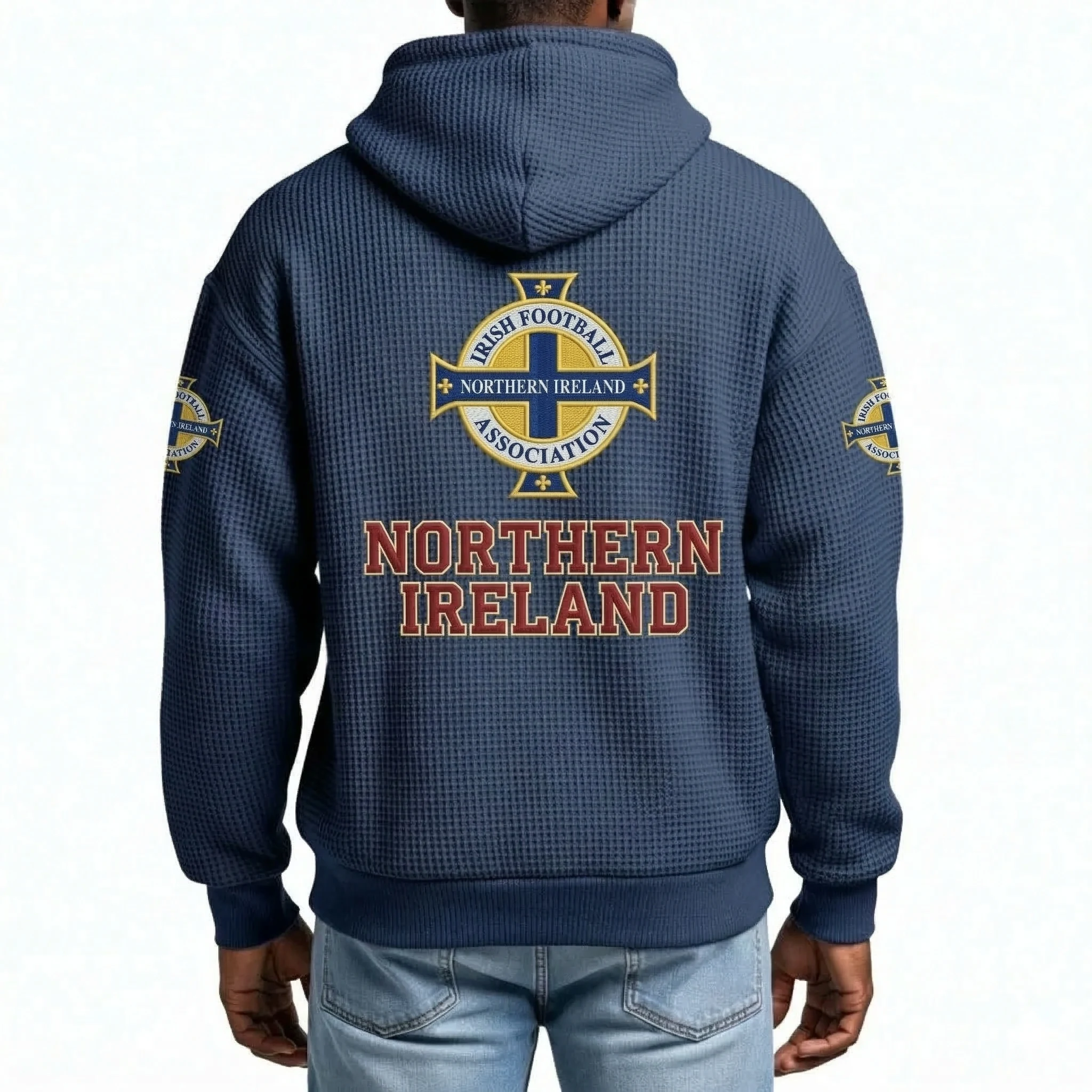 Northern Ireland Printed Waffle Quarter Zip Football Fan Hoodie