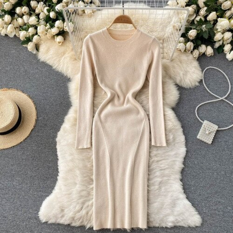 O-Neck Tight Stretch Knitted Slim Dress-Soco Hoodie