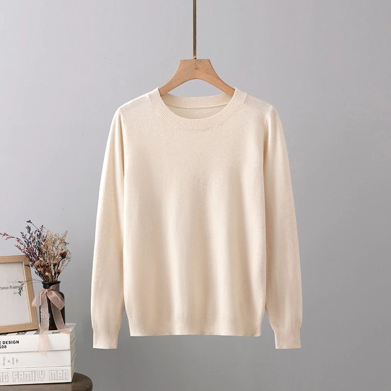 Cashmere O-Neck Solid Long-Sleeved Pullover For Women-Soco Hoodie