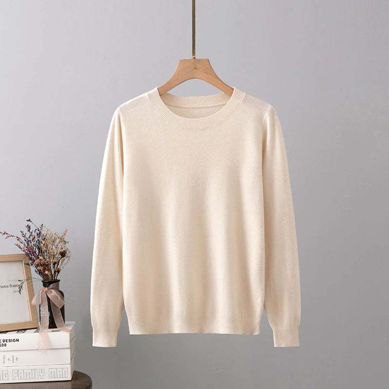Cashmere O-Neck Solid Long-Sleeved Pullover For Women-Soco Hoodie