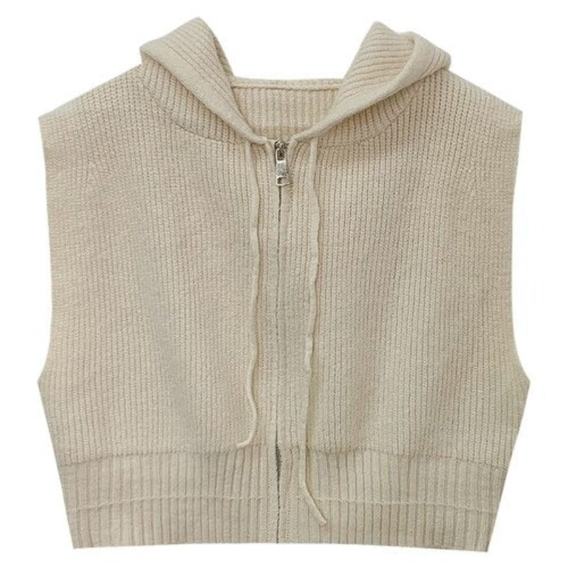 Loose Zipper Knitted Hooded Sweater Vest For Women-Soco Hoodie