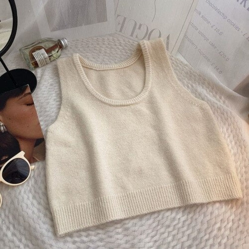 Solid Sleeveless Short Knitted Pullover Sweater Vest-Soco Hoodie