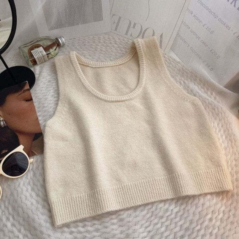 Solid Sleeveless Short Knitted Pullover Sweater Vest-Soco Hoodie