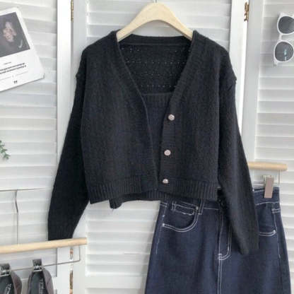 Long-Sleeved Knitted Cardigan With One-Piece-Soco Hoodie