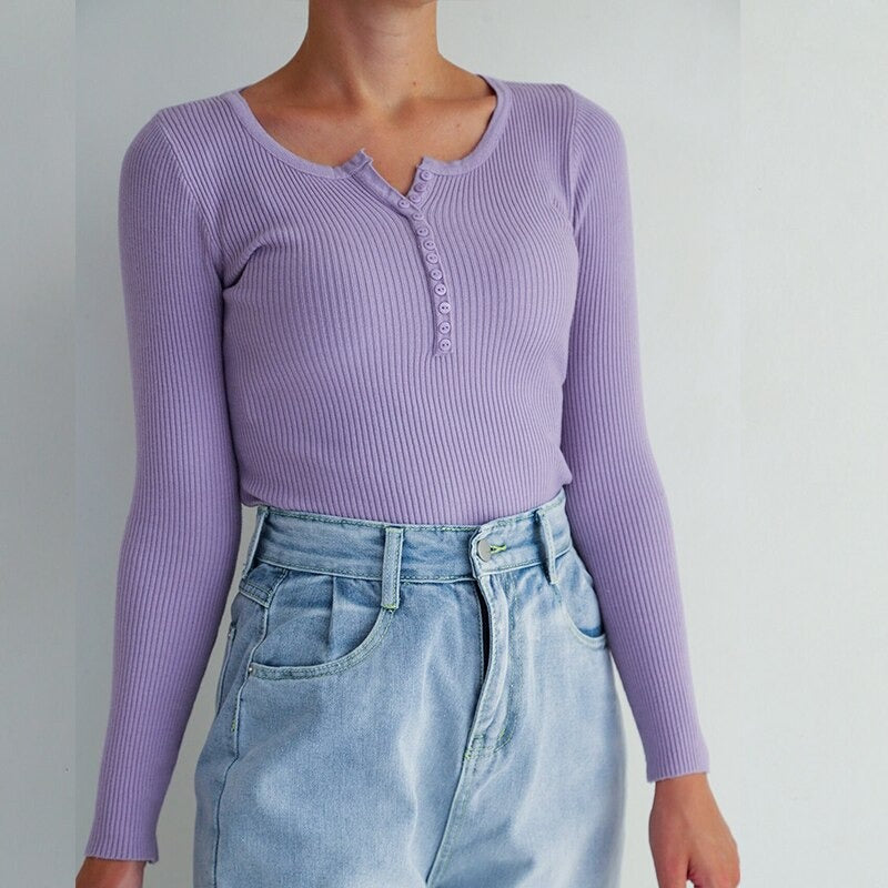 V-Neck Knitted Thin Long Sleeves Pullover For Women-Soco Hoodie