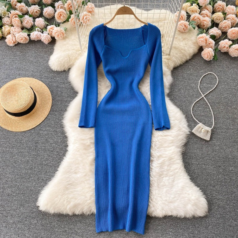 Elegant Low Neck Long Sleeve Dress For Women-Soco Hoodie