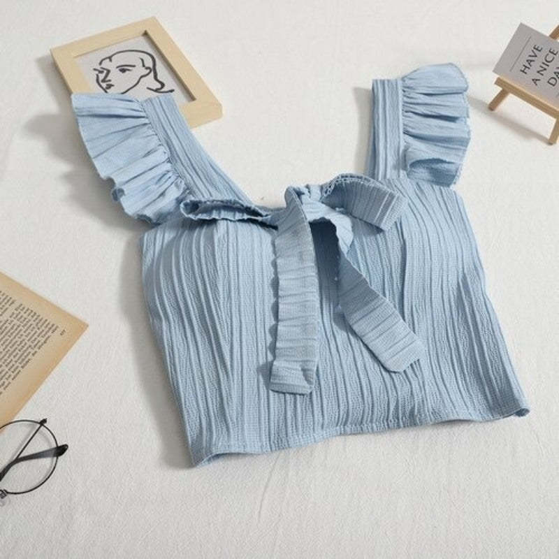 Ruffled Sleeveless Bow Tie Camisole Tops For Women-Soco Hoodie