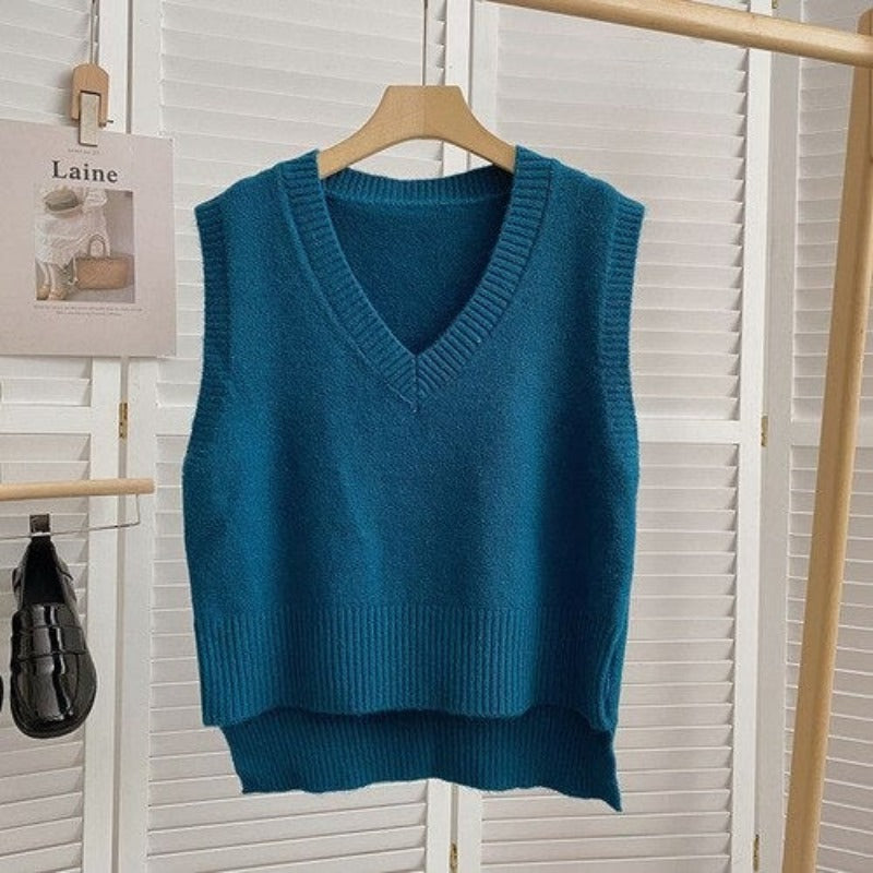 Loose Knitted V-Neck Sweater Vest For Women-Soco Hoodie