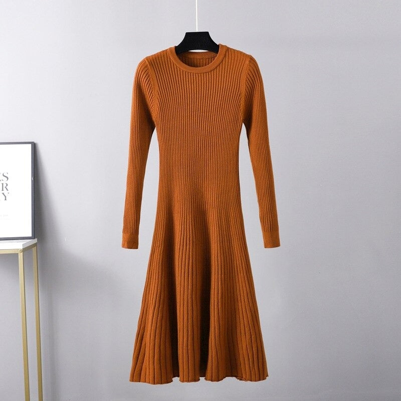 O-Neck Slim Long Knitted Maxi Sweater Dress-Soco Hoodie