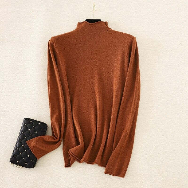 Mock Neck Basic Solid Long Sleeve Jumper For Women-Soco Hoodie