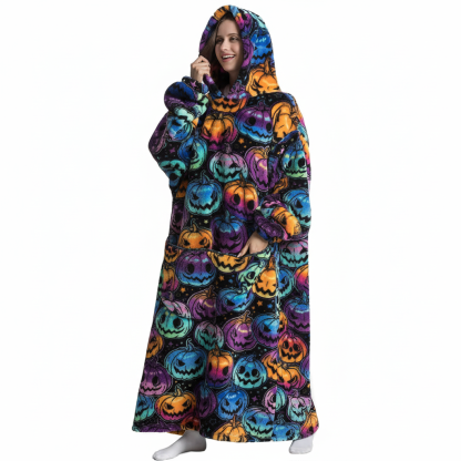 Oversized Pumpkin Print Wearable Hooded Blanket Hoodie