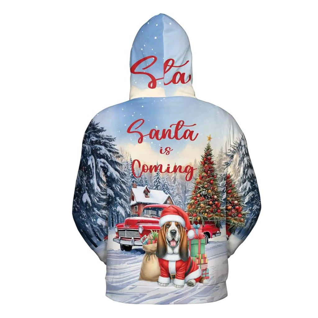 Christmas Santa Dog Truck Tree All Over Print 3D Zip Hoodie
