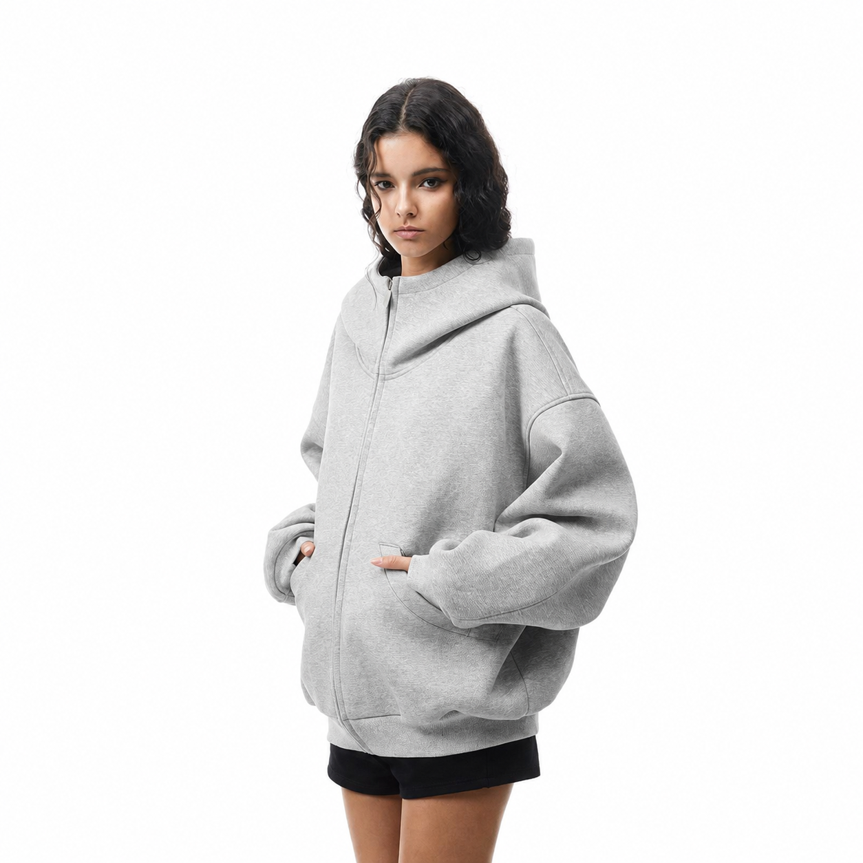 Oversized High Collar Zip Up Hoodie For Men And Women