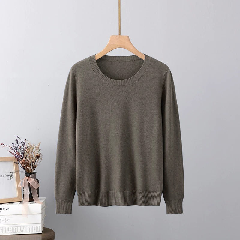 Cashmere O-Neck Solid Long-Sleeved Pullover For Women-Soco Hoodie