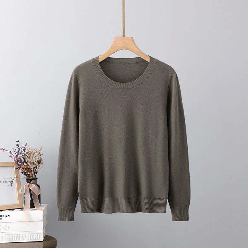 Cashmere O-Neck Solid Long-Sleeved Pullover For Women-Soco Hoodie