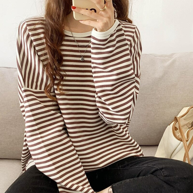 Long Sleeved Striped Sweatshirt For Women-Soco Hoodie