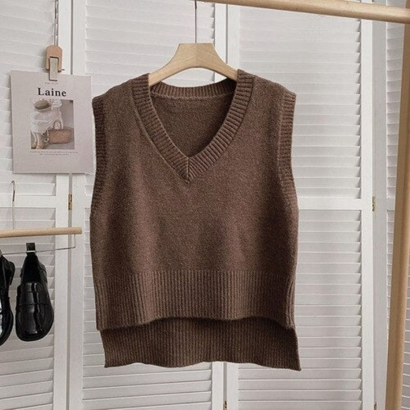 Loose Knitted V-Neck Sweater Vest For Women-Soco Hoodie