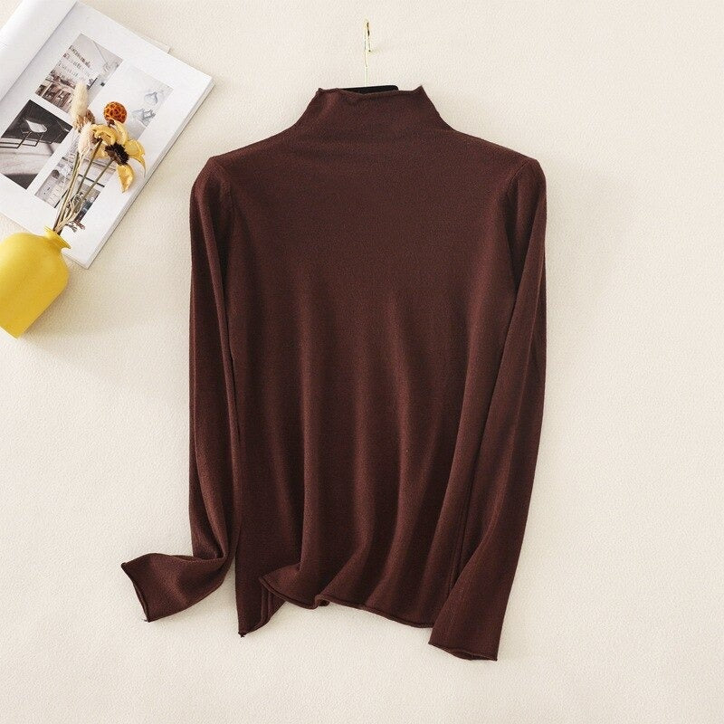 Mock Neck Basic Solid Long Sleeve Jumper For Women-Soco Hoodie