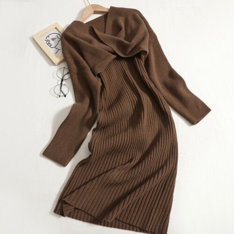 V-Neck Knitted Suspender Knotted Two-Piece Sweater Dress-Soco Hoodie