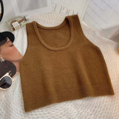 Solid Sleeveless Short Knitted Pullover Sweater Vest-Soco Hoodie