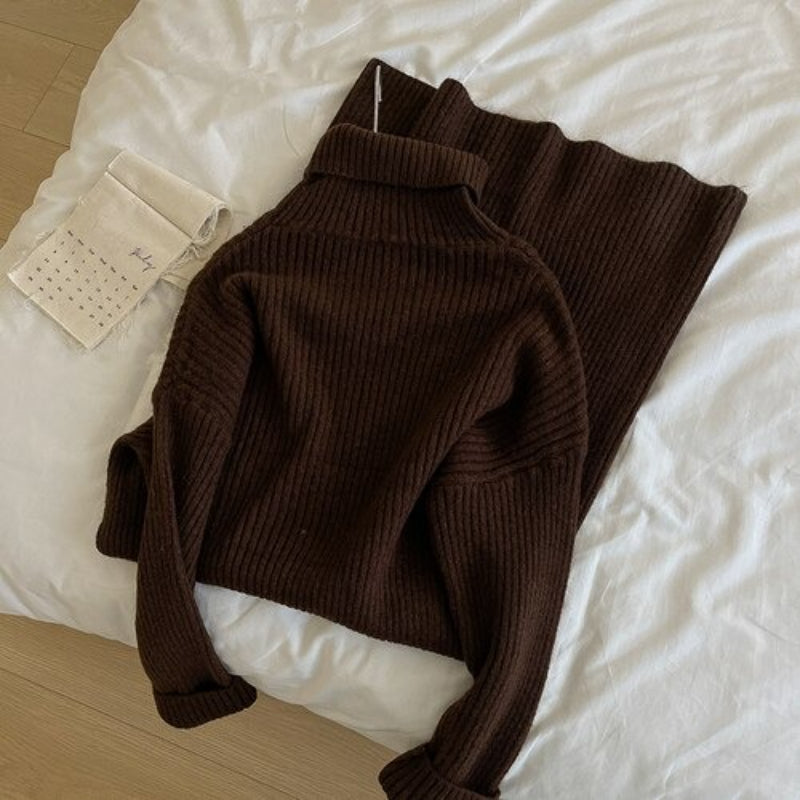 Turtleneck Long Knitted Casual Sweater Dress-Soco Hoodie
