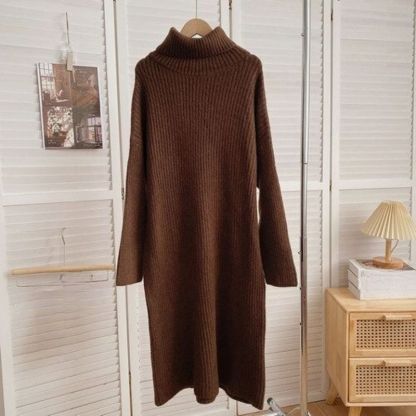 Korean Knitted Long Casual Sweater Dress For Women-Soco Hoodie