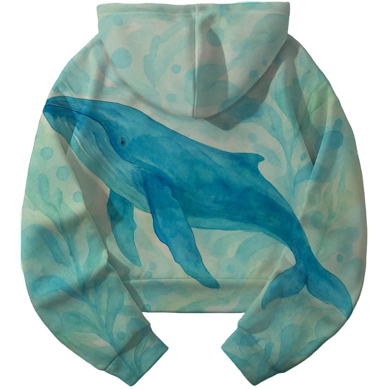 Mystic Watercolor Whale Cropped Hoodie