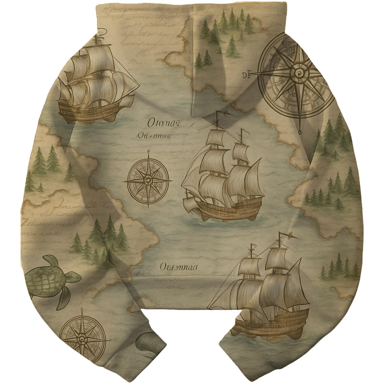 Vintage Explorer Map Cropped Hoodie