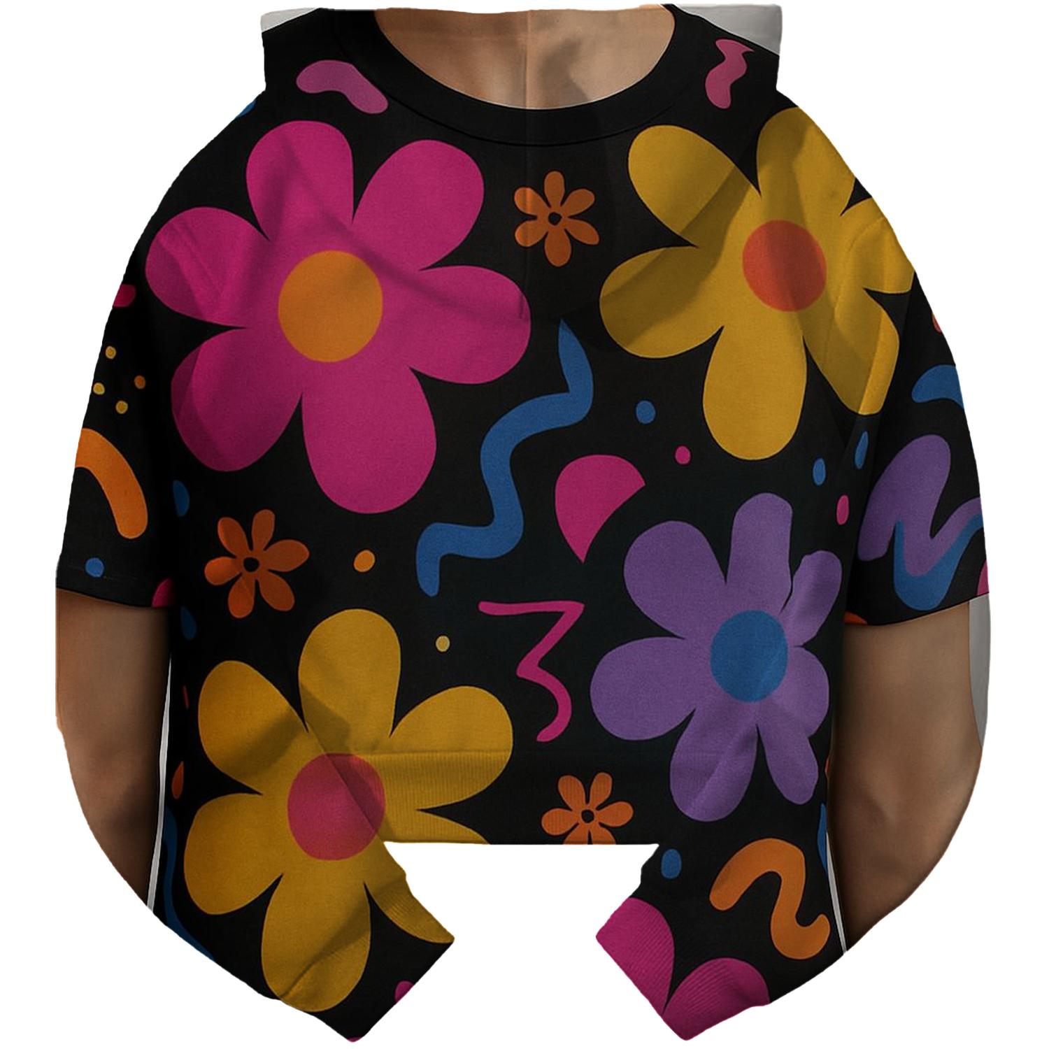 Radical Funky Flowers Cropped Hoodie