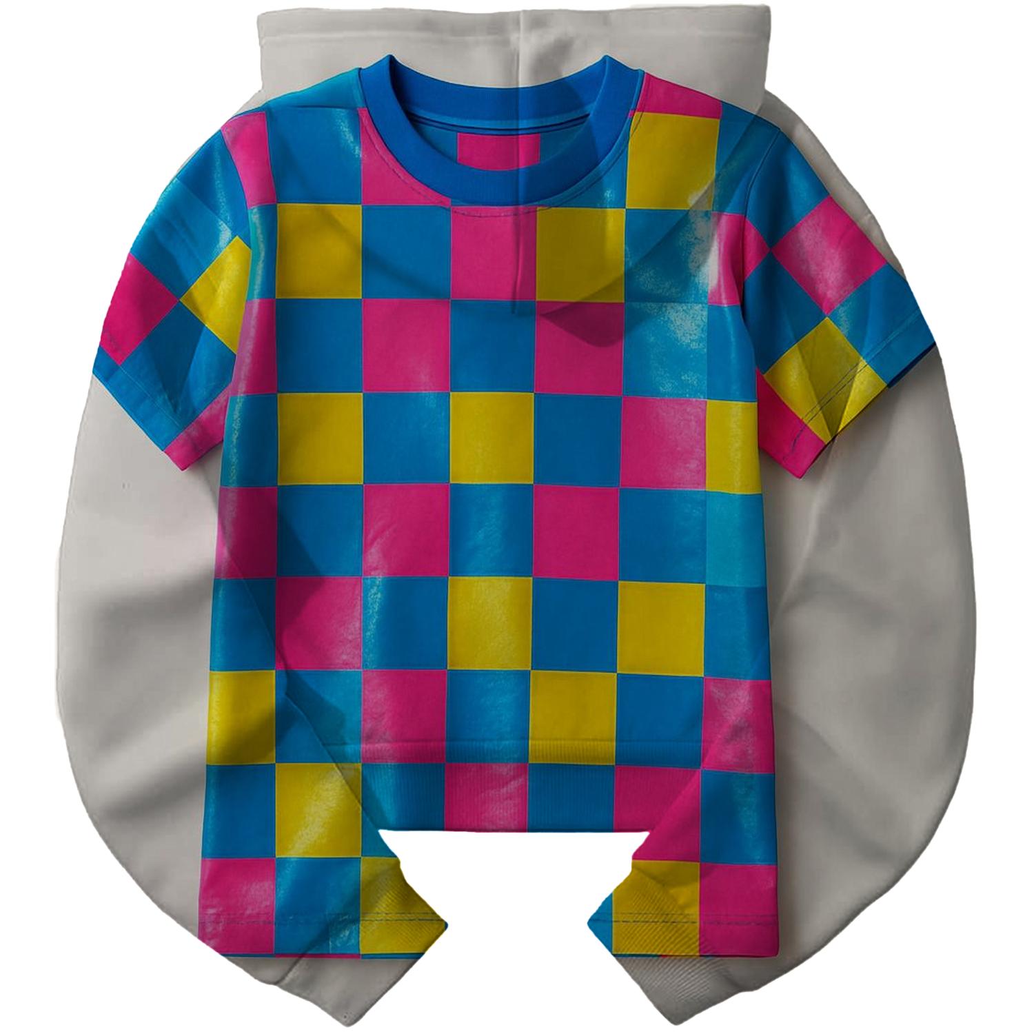 Funky Neon Checkers Cropped Hoodie
