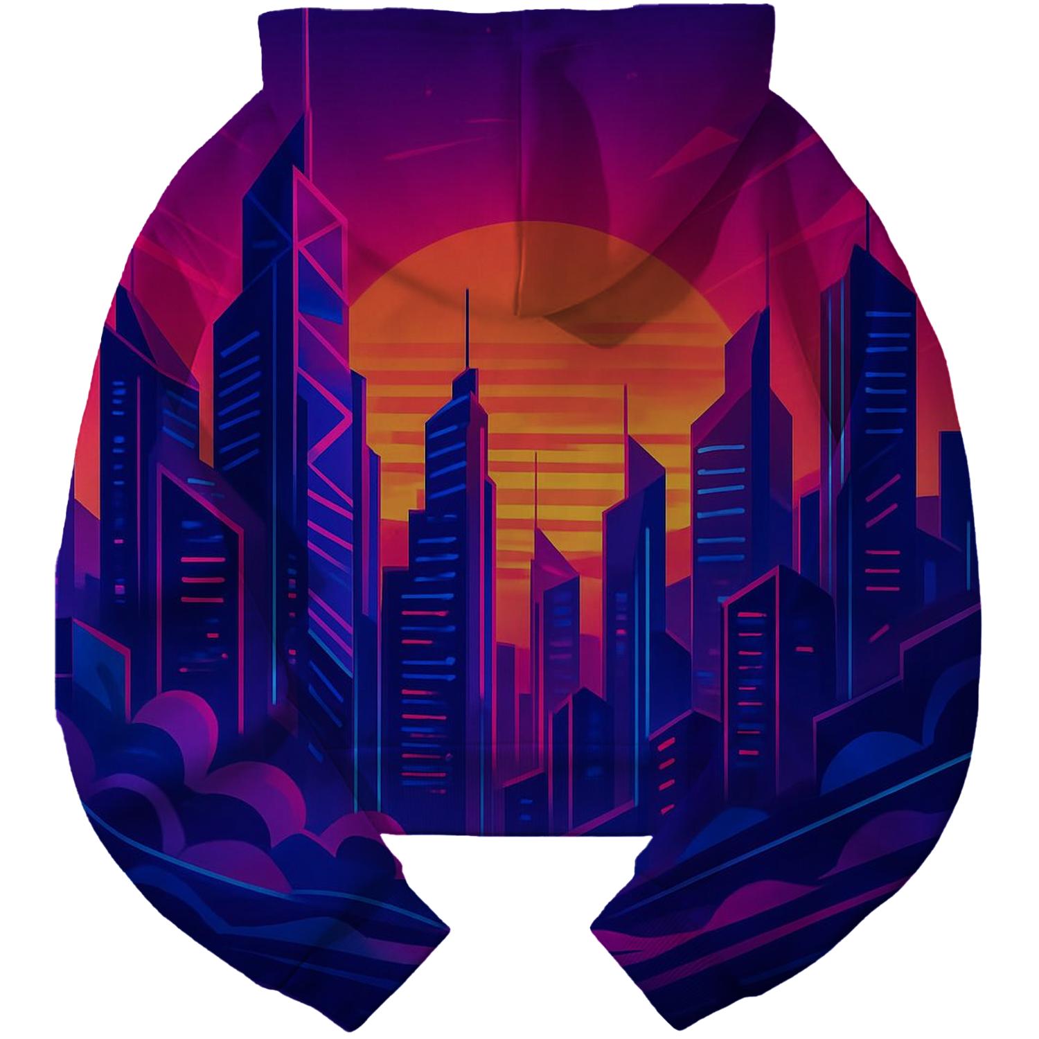 Retro Futurism Skyline Cropped Hoodie