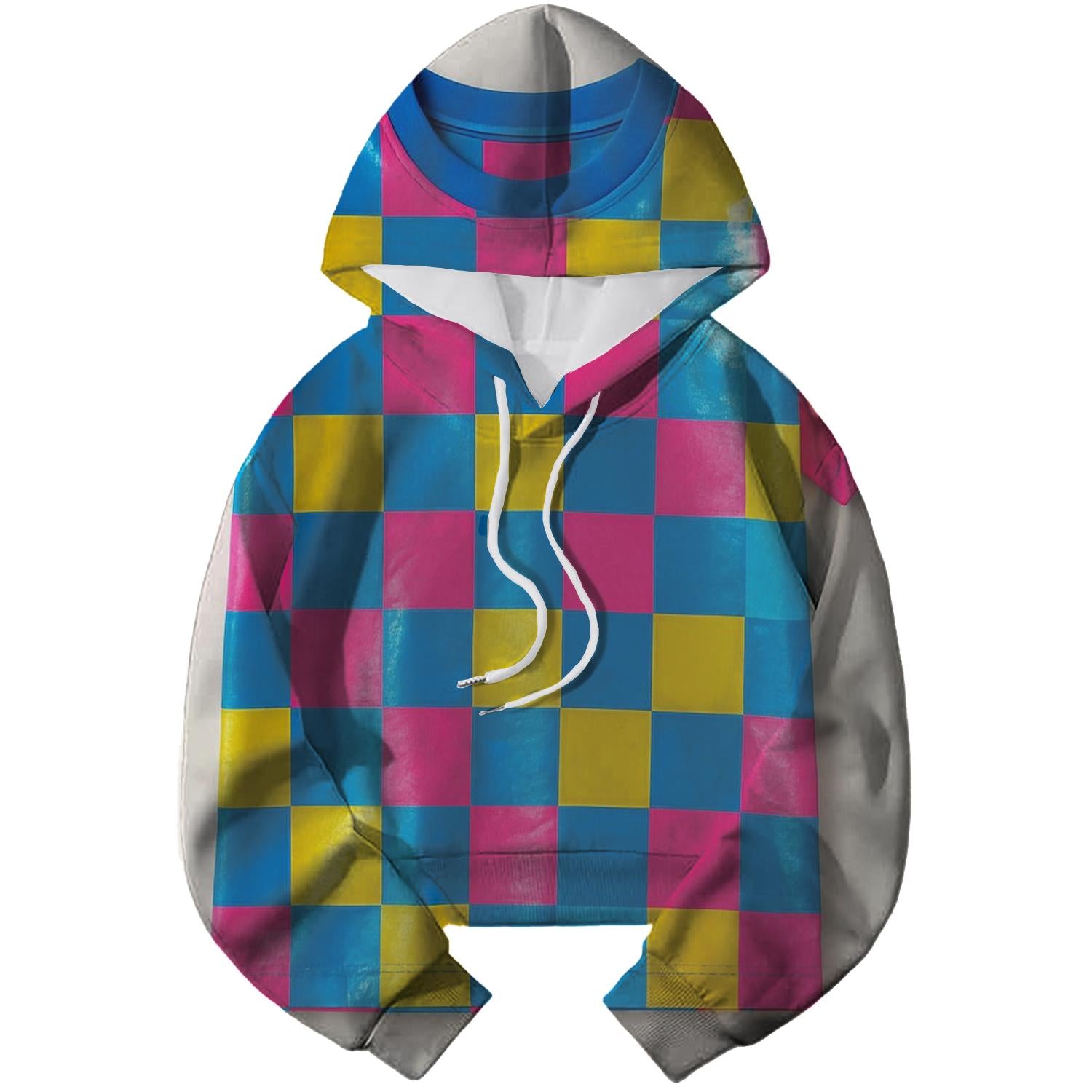 Funky Neon Checkers Cropped Hoodie