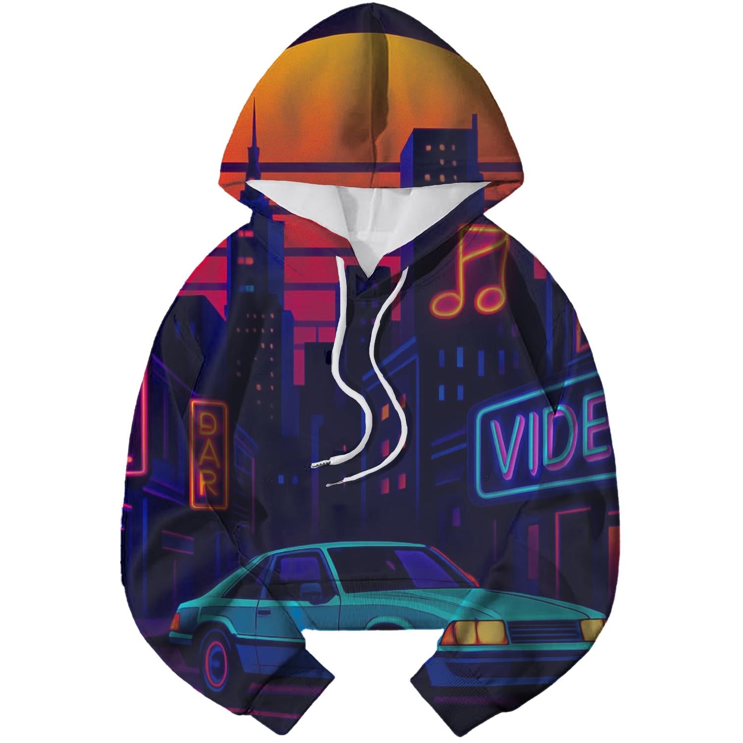 Vibrant 80s Synth City Hoodie