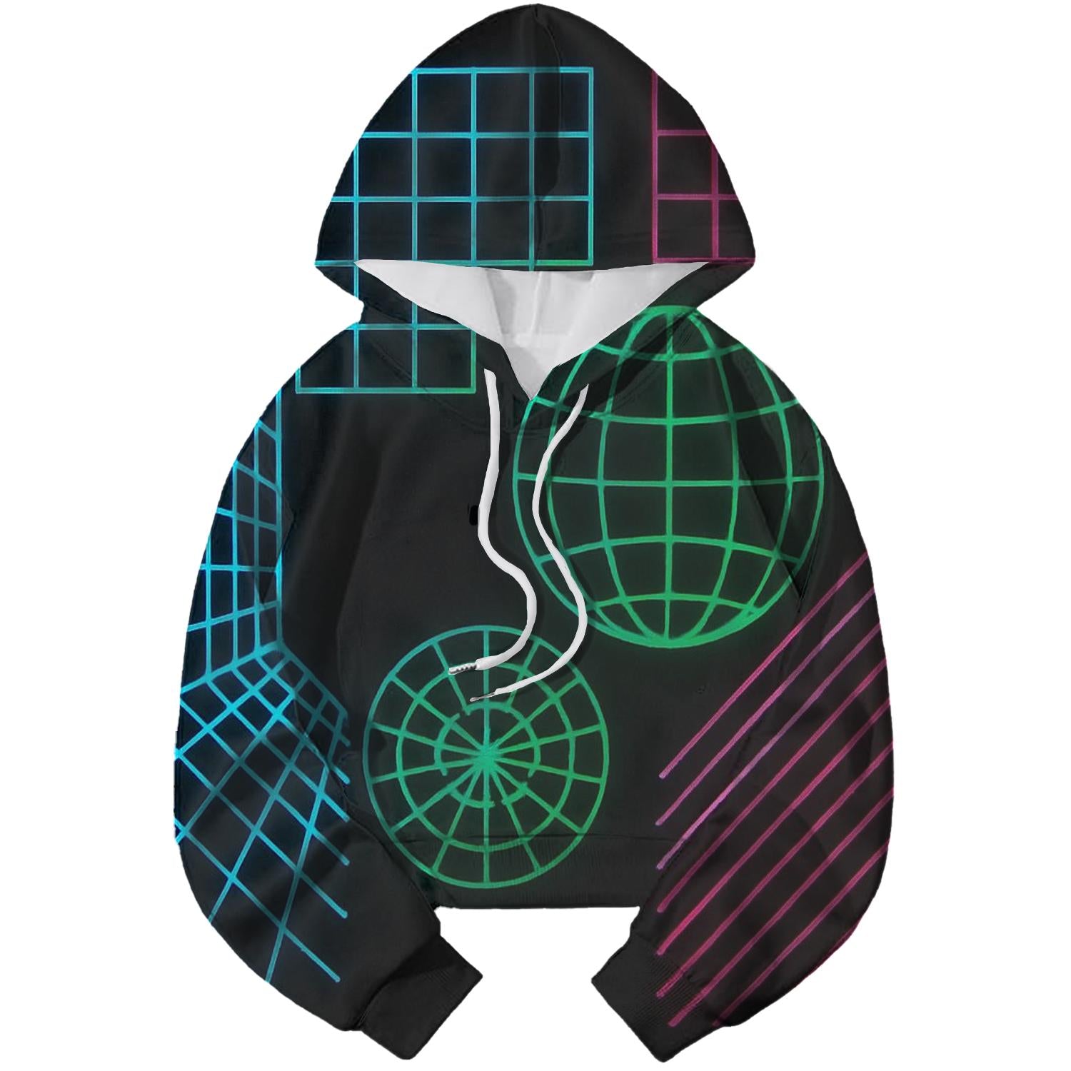 Retro Futuristic Grids Cropped Hoodie