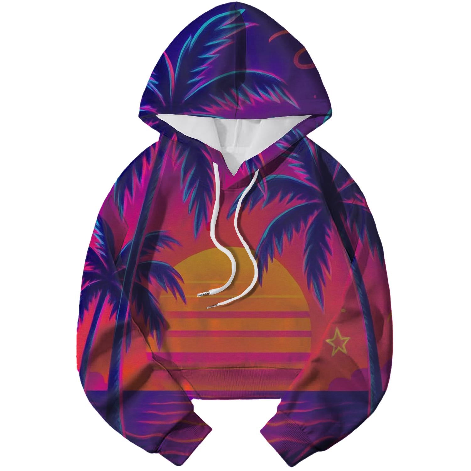 Neon Palm Paradise Cropped Hoodie