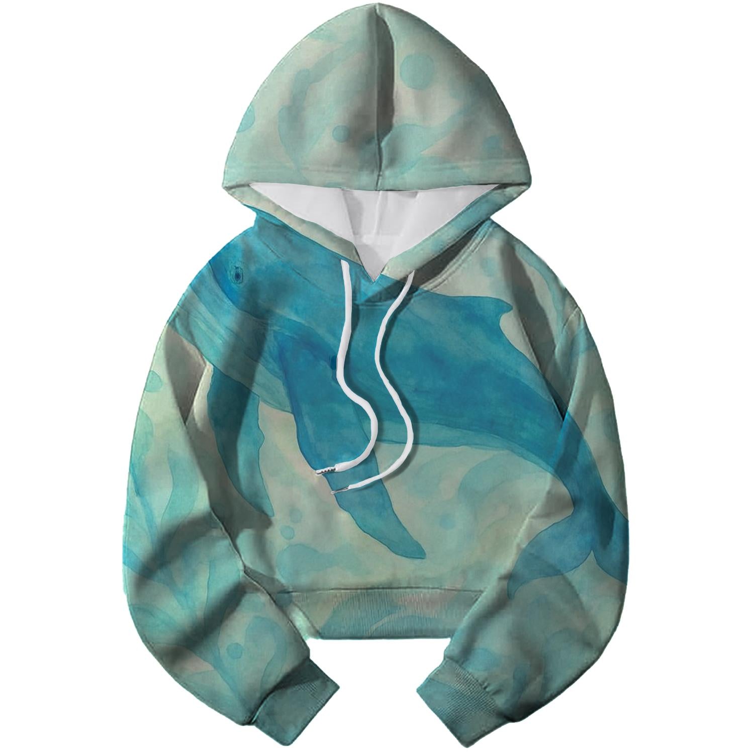 Mystic Watercolor Whale Cropped Hoodie