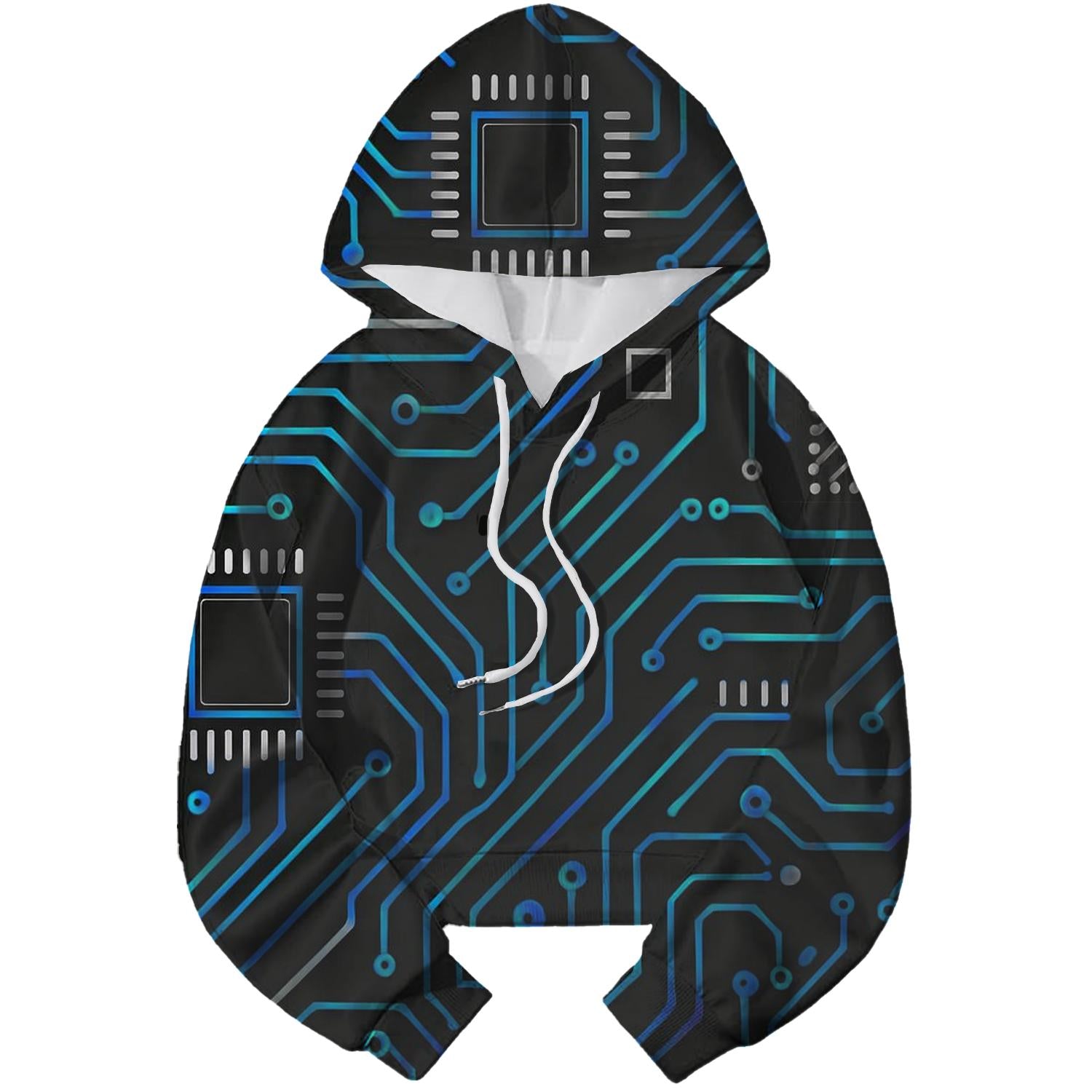 Digital Circuit Board Cropped Hoodie